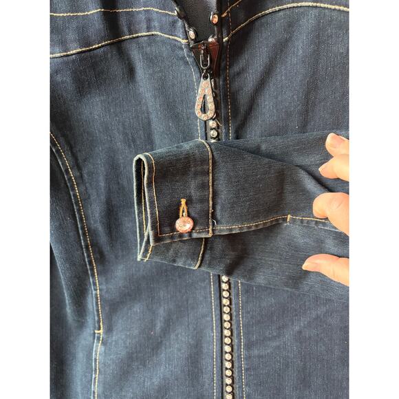 Christine Alexander Blue Denim Jacket Embellished Swarovski Crystal Rhinestones - Picture 3 of 10